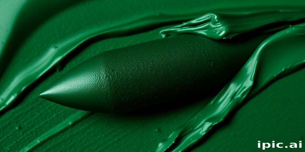 Deep emerald green cream lipstick "Enchanted Forest" with a semi-matte finish and rich jewel-tone pigments, ideal for dramatic and high-fashion makeup looks, comfortable wear
