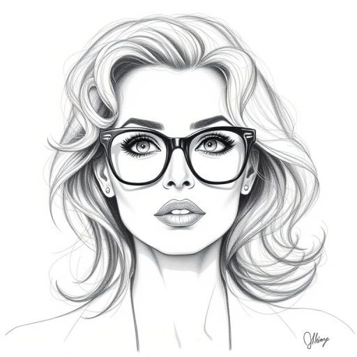 Beautiful Sophia Loren, pencil sketch, portrait of beautiful woman 60s in glasses, hair style beatnik, outline, clear lines, fine lines, 8k