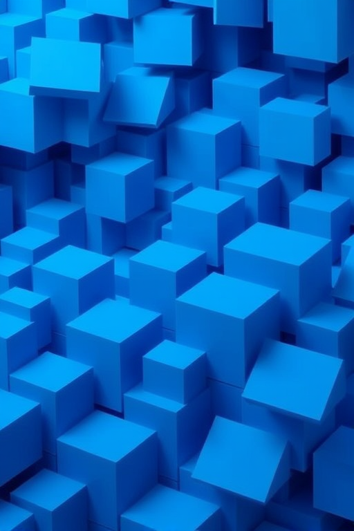 3D abstract background of layered blue cubes with a depth effect, ISO 200, f/11, 1/60 second, wide-angle lens, digital camera, high resolution.