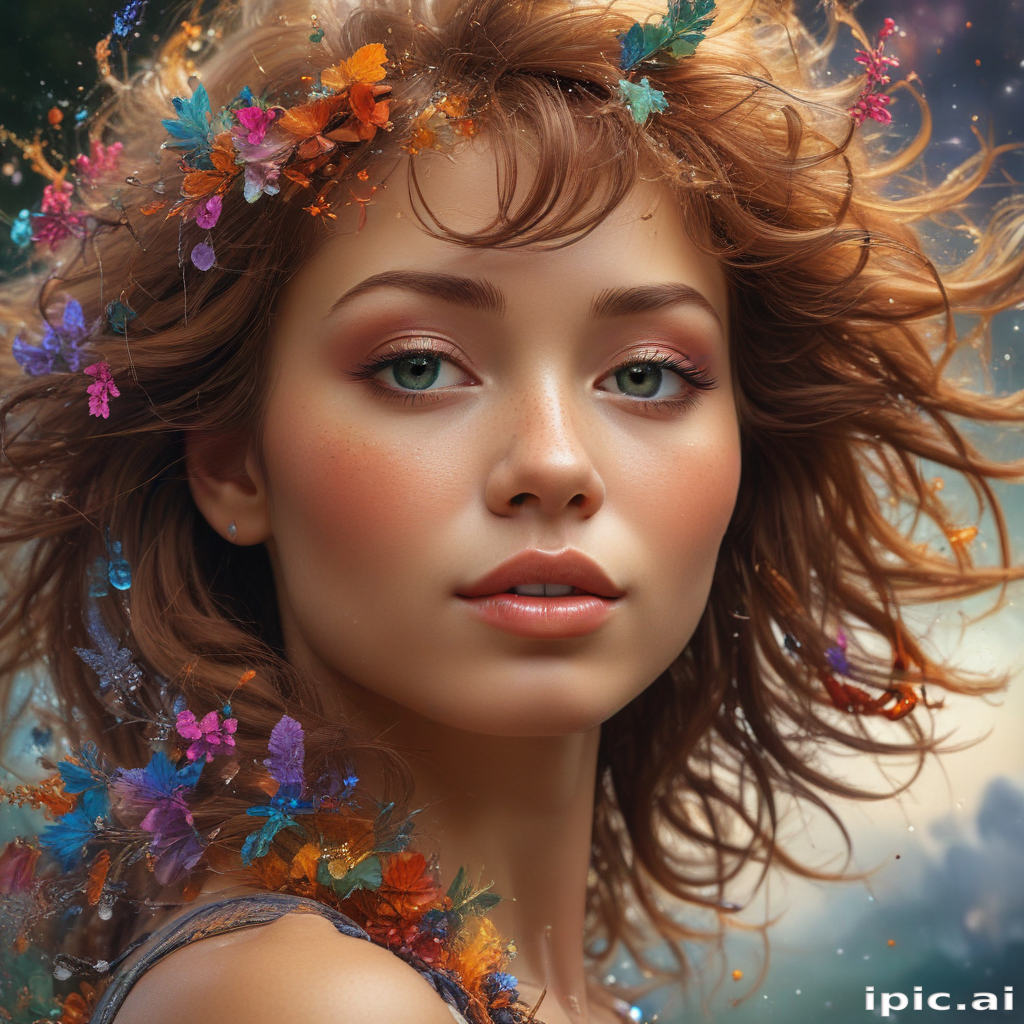 Enchanting Portrait of a Young Woman Surrounded by Colorful Flowers and ...