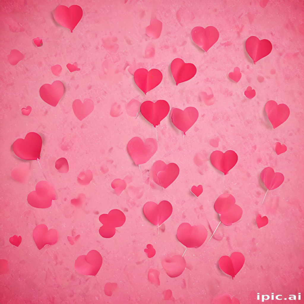 Colorful Paper Hearts Floating Against a Soft Pink Background for Love
