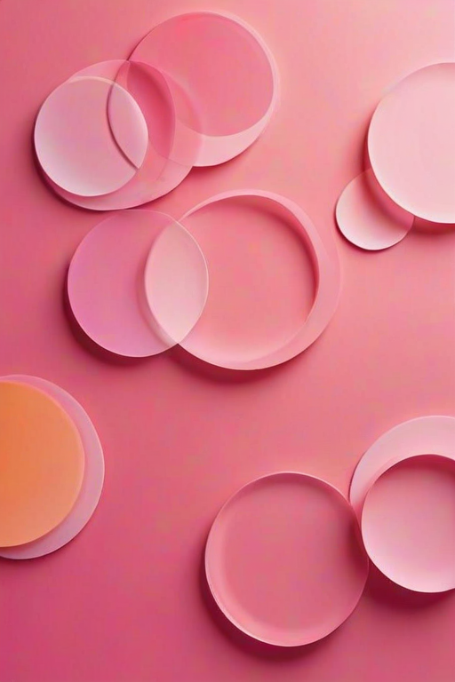 Create a vibrant abstract background featuring a mix of large and small circles, alternating solid and striped patterns, on a gradient pink backdrop.