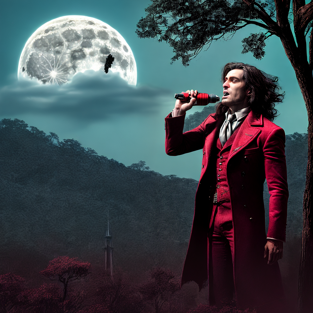 male vampire drinking blood by the full moon