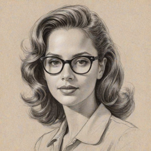 Attractive Cristina Milian, pencil sketch, portrait of Splendid woman 1944s in glasses, hair style beatnik, outline, clear lines, fine lines, 8k