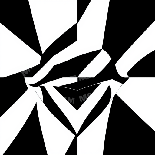 Bold geometric lips with sharp lines and angles in contrasting black and white, creating a striking optical illusion that draws the eye