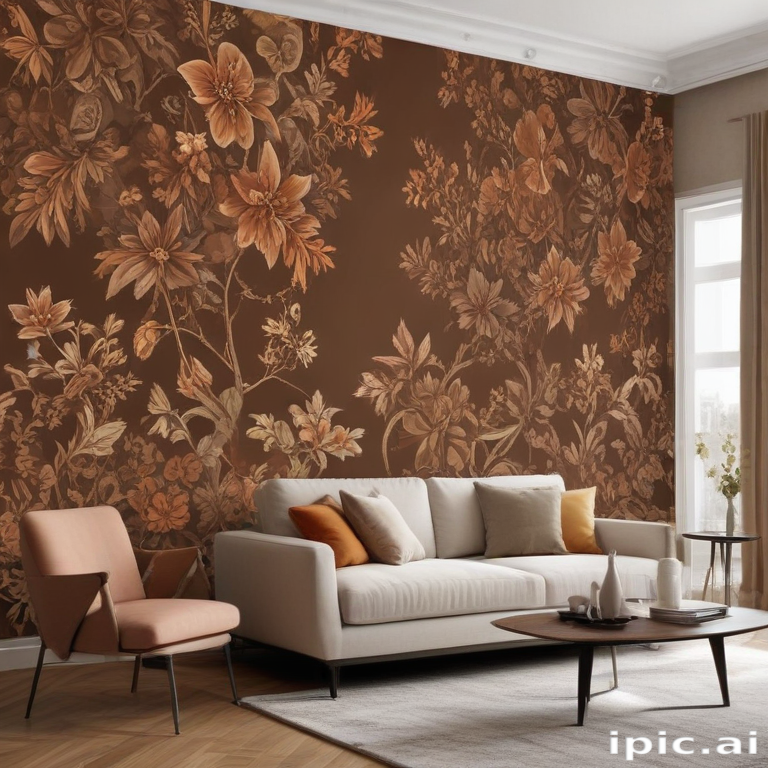 Elegant Living Room with Floral Wallpaper and Cozy Seating Arrangement