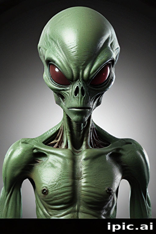 Intriguing Portrait of a Green Alien with Red Eyes and Unique Features
