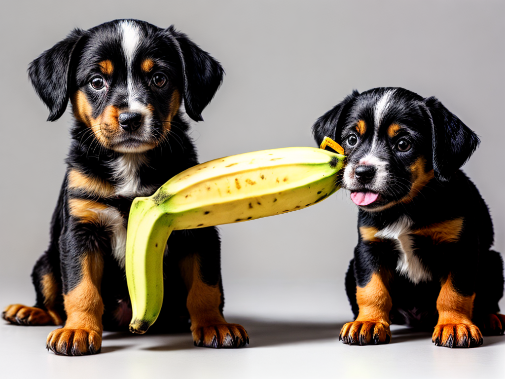 Puppy eating a banana