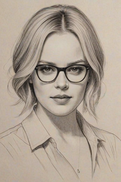 Lovely Abbie Cornish, pencil sketch, portrait of Fetching woman 1924s in glasses, hair style beatnik, outline, clear lines, fine lines, 8k