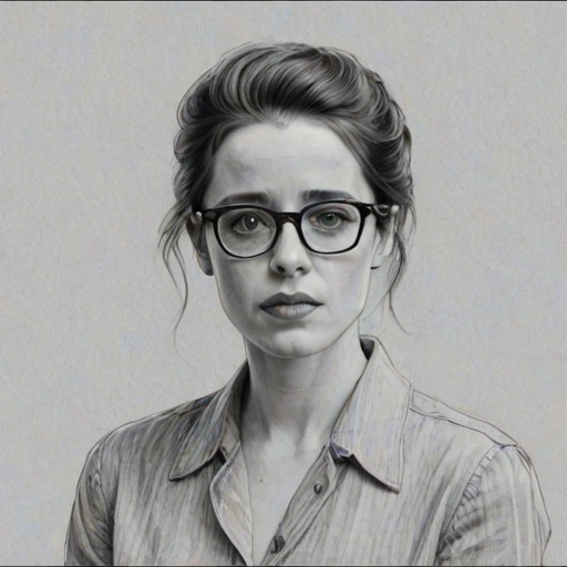 Exquisite Claire Foy, pencil sketch, portrait of Superb woman 1951s in glasses, hair style beatnik, outline, clear lines, fine lines, 8k