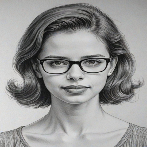 Enchanting Kalki Koechlin, pencil sketch, portrait of Elegant woman 1953s in glasses, hair style beatnik, outline, clear lines, fine lines, 8k