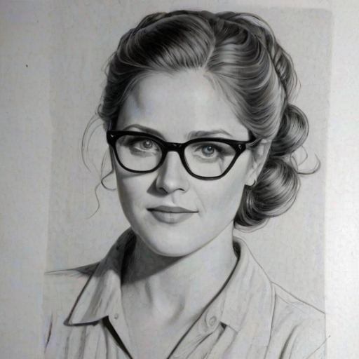 Appealing Maggie Lawson, pencil sketch, portrait of Wonderful woman 1926s in glasses, hair style beatnik, outline, clear lines, fine lines, 8k