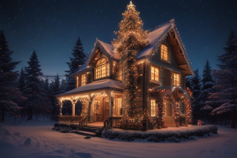A Cozy Winter Wonderland: A Charming House Adorned with Twinkling ...