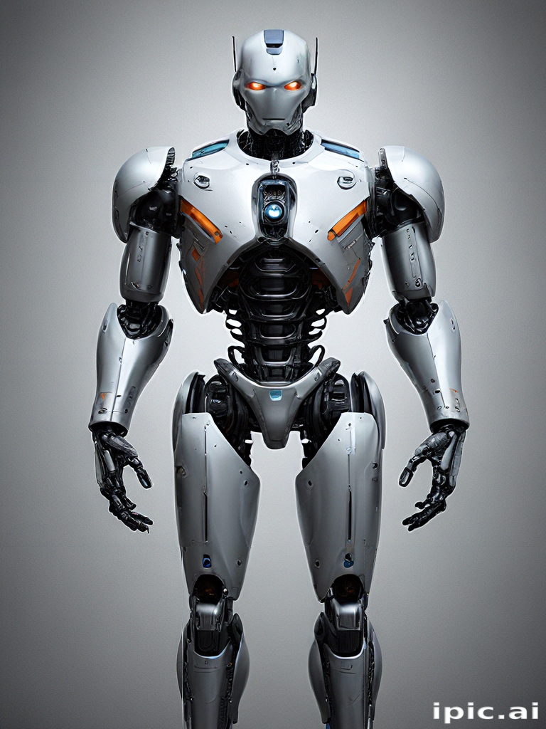 Futuristic humanoid robot with glowing eyes and advanced mechanical design.
