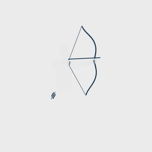 Create a minimalistic icon of a person drawing a bow, utilizing a high-resolution vector style, captured from a frontal view with soft lighting, using a digital camera with a 50mm lens at f/1.8 aperture, ISO 100, and a shutter speed of 1/200s.