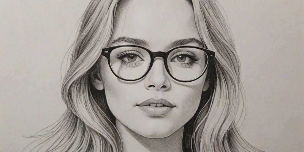 Dazzling Madison Iseman, pencil sketch, portrait of Enchanting woman 1971s in glasses, hair style beatnik, outline, clear lines, fine lines, 8k