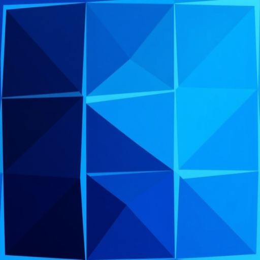 Create an abstract geometric pattern of blue shades with triangles, captured using a DSLR camera at f/8 aperture, ISO 200, 50mm lens, shot from a top-down perspective with a slight soft focus to enhance depth and texture.