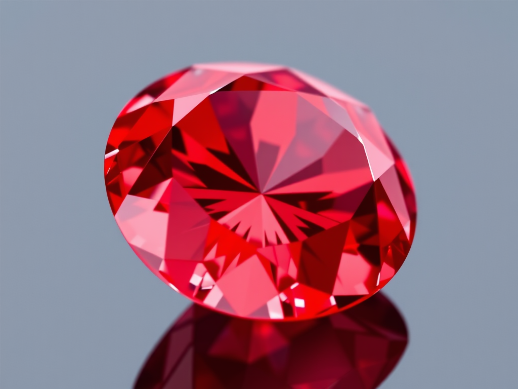 Create a high-resolution image of a red diamond with intricate facets and a glossy finish, shot from a 45-degree angle, using a DSLR camera with an aperture of f/2.8, ISO 100, and a focal length of 50mm to enhance clarity and depth of field.