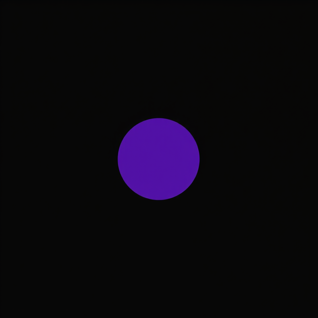 Create an abstract image featuring a large purple circle on a plain black background using a DSLR camera with a 50mm lens set to f/1.8, ISO 200, and a shutter speed of 1/100s, shot from a frontal view with natural lighting for enhanced clarity and quality.