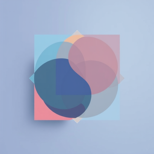 Create an abstract geometric design featuring overlapping shapes and a harmonious color palette, captured with a Canon EOS R5 at f/5.6, ISO 100, 1/125s, in a high-resolution studio setting.