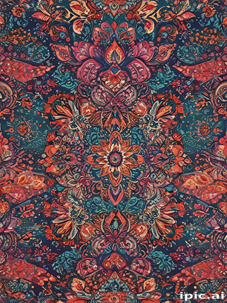 Vibrant Floral Mandala Pattern with Intricate Details and Rich Colors
