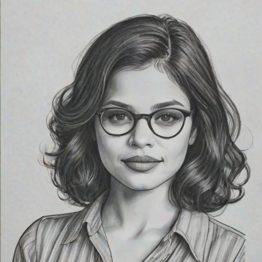 Bewitching Melonie Diaz, pencil sketch, portrait of Charming woman 1937s in glasses, hair style beatnik, outline, clear lines, fine lines, 8k