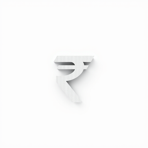 Create a high-resolution image of the Indian rupee symbol with a clean, minimalist background, using a DSLR camera at f/2.8 aperture, ISO 100, and a 50mm lens in portrait orientation, ensuring sharp focus and vibrant contrast.