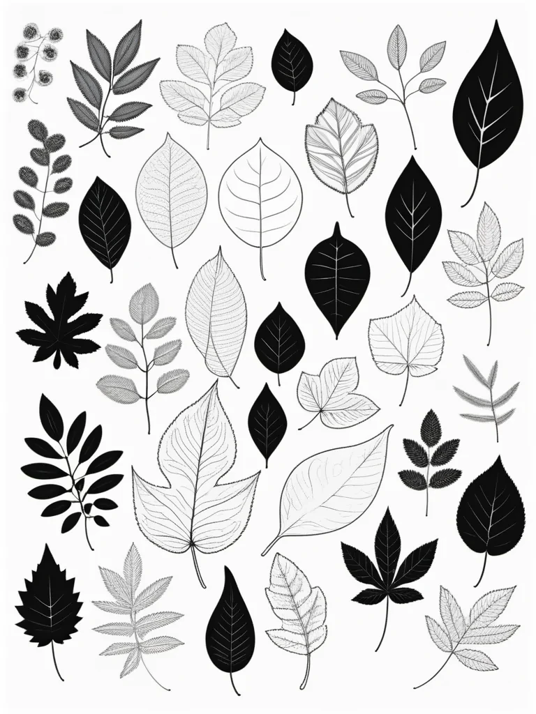 black and white leaf clipart