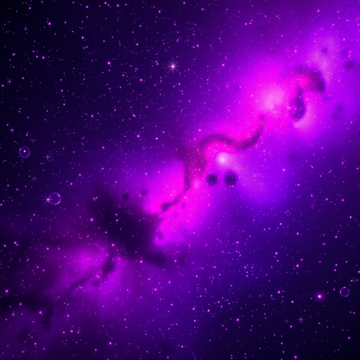 Create a high-resolution cosmic background featuring vibrant purple hues with sparkling stars and glowing bubbles, captured with a DSLR camera at f/2.8, ISO 100, 50mm lens, in a soft focus style with a wide-angle view.