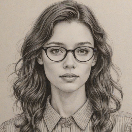 Bewitching Astrid Berges-Frisbey, pencil sketch, portrait of Superb woman 1935s in glasses, hair style beatnik, outline, clear lines, fine lines, 8k