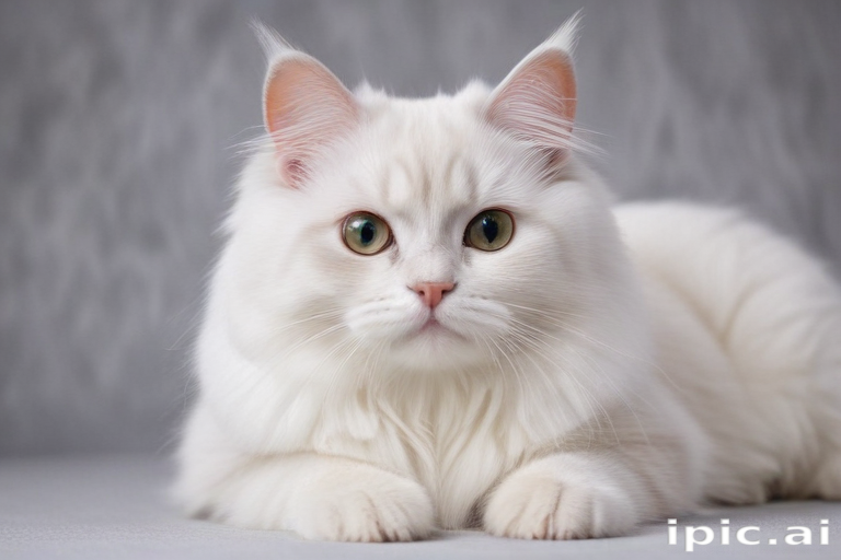 A Beautiful White Cat with Striking Green Eyes Relaxing Gracefully.