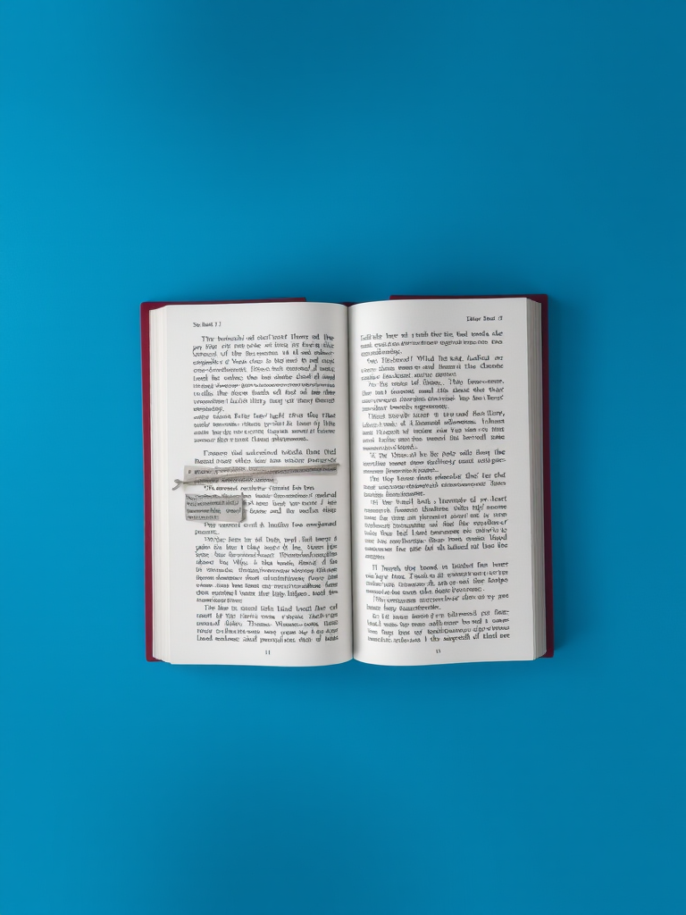 A high-resolution image of an open book lying flat on a blue surface, captured with a DSLR camera at a 35mm focal length, f/2.8 aperture, ISO 100, natural lighting, top-down view for sharp detail and vibrant colors.