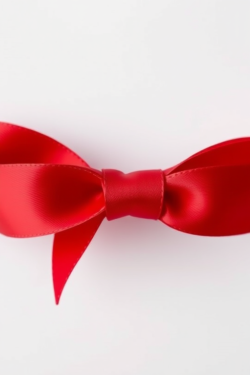 Create a high-resolution image of a crimson ribbon with elegant curved edges, using a DSLR camera at f/2.8 aperture, ISO 100, 50mm lens, with a soft-focused background to enhance the ribbon's texture and color.