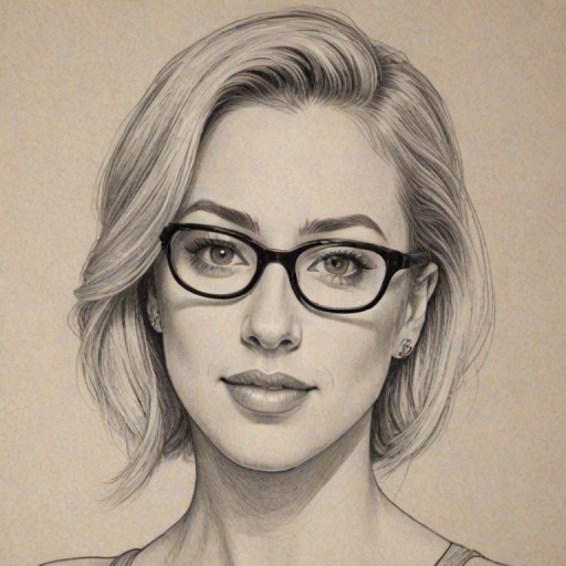 Attractive Iliza Shlesinger, pencil sketch, portrait of Exquisite woman 1942s in glasses, hair style beatnik, outline, clear lines, fine lines, 8k