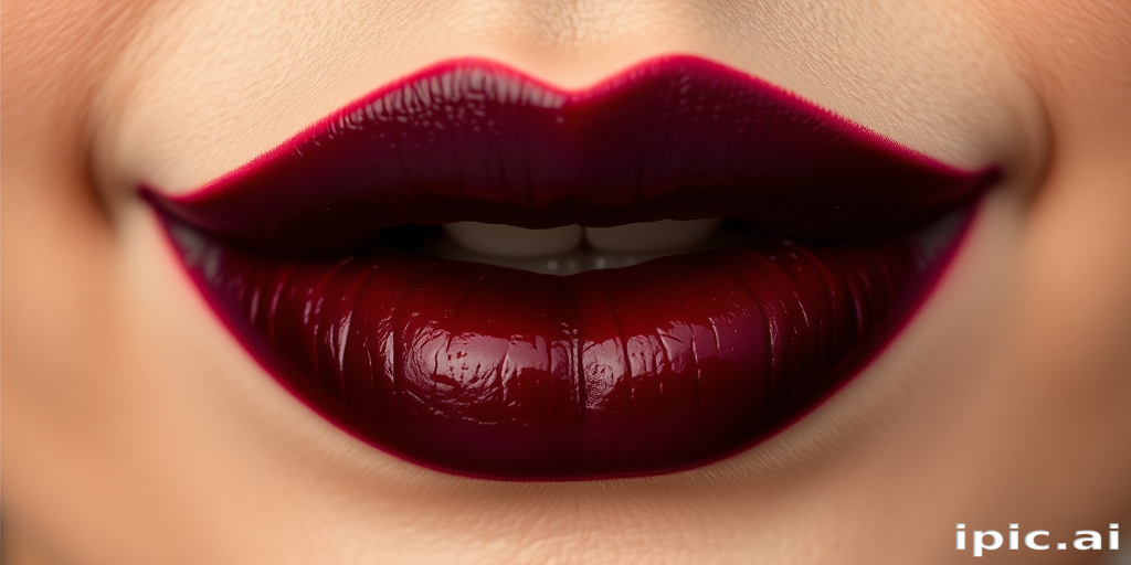 Sultry wine-stained lips showcase a deep burgundy center that fades to a softer hue at the edges, mimicking the look of sipping fine red wine