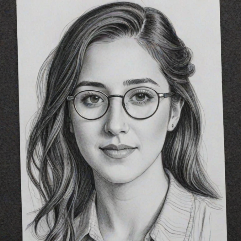 Wonderful Vanessa Carlton, pencil sketch, portrait of Splendid woman 1921s in glasses, hair style beatnik, outline, clear lines, fine lines, 8k