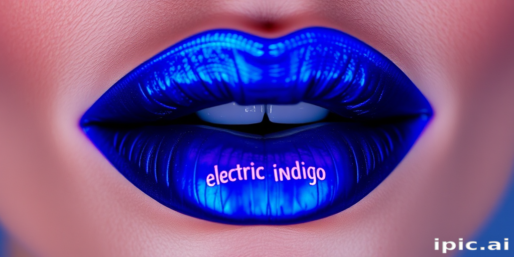 Daring "Electric Indigo" lip look showcases a bold, metallic blue-purple shade that shifts color in different lighting, making a striking statement with its futuristic and edgy appeal