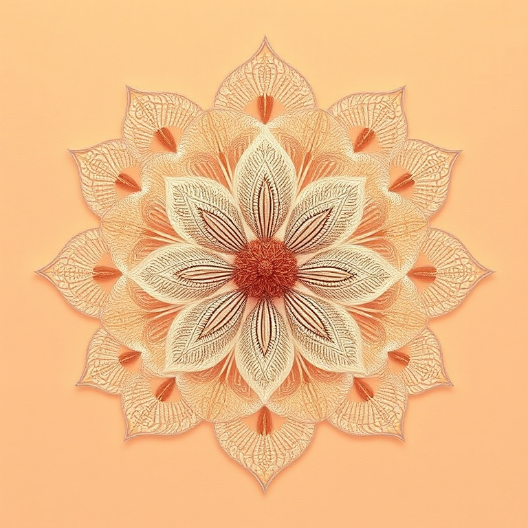 Generate a high-resolution image of a delicate floral pattern on a peach background, using a DSLR camera with a 50mm lens, aperture set to f/2.8, ISO 100, and a soft focus style to enhance texture and detail.
