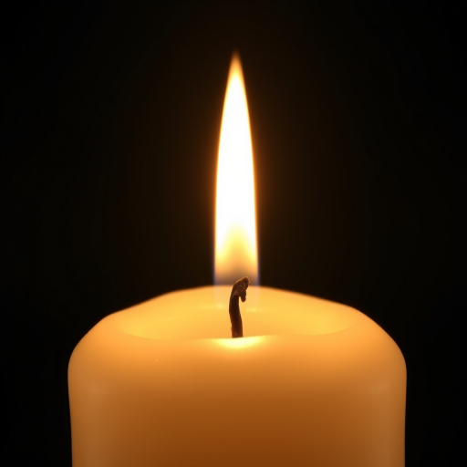 Regenerate a realistic candle with a warm flame glowing softly against a dark background, aperture set to f/2.8, shutter speed at 1/60s, ISO 100, using a macro lens to focus on the details of the wax and flame, captured in a high-resolution DSLR format.