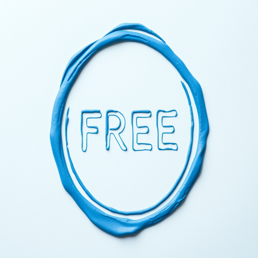 create a blue seal with the word FREE in bold white letters, captured with a DSLR camera at f/2.8 aperture, ISO 100, 50mm lens, centered view, in natural light for enhanced image quality