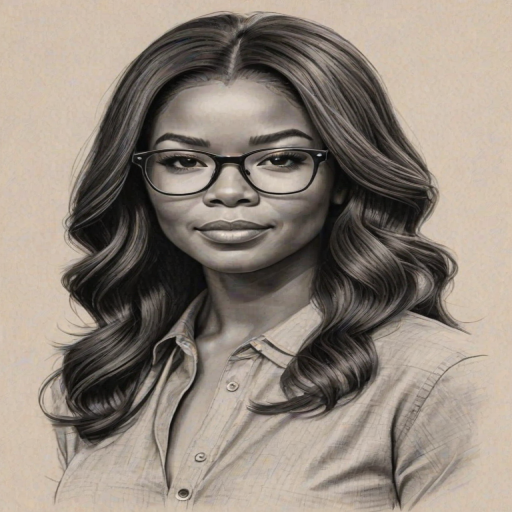 Appealing Gabrielle Union, pencil sketch, portrait of Appealing woman 1965s in glasses, hair style beatnik, outline, clear lines, fine lines, 8k