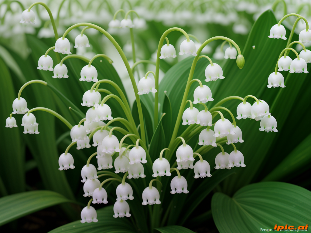 Delicate White Lily of the Valley Blossoms Among Lush Green Foliage