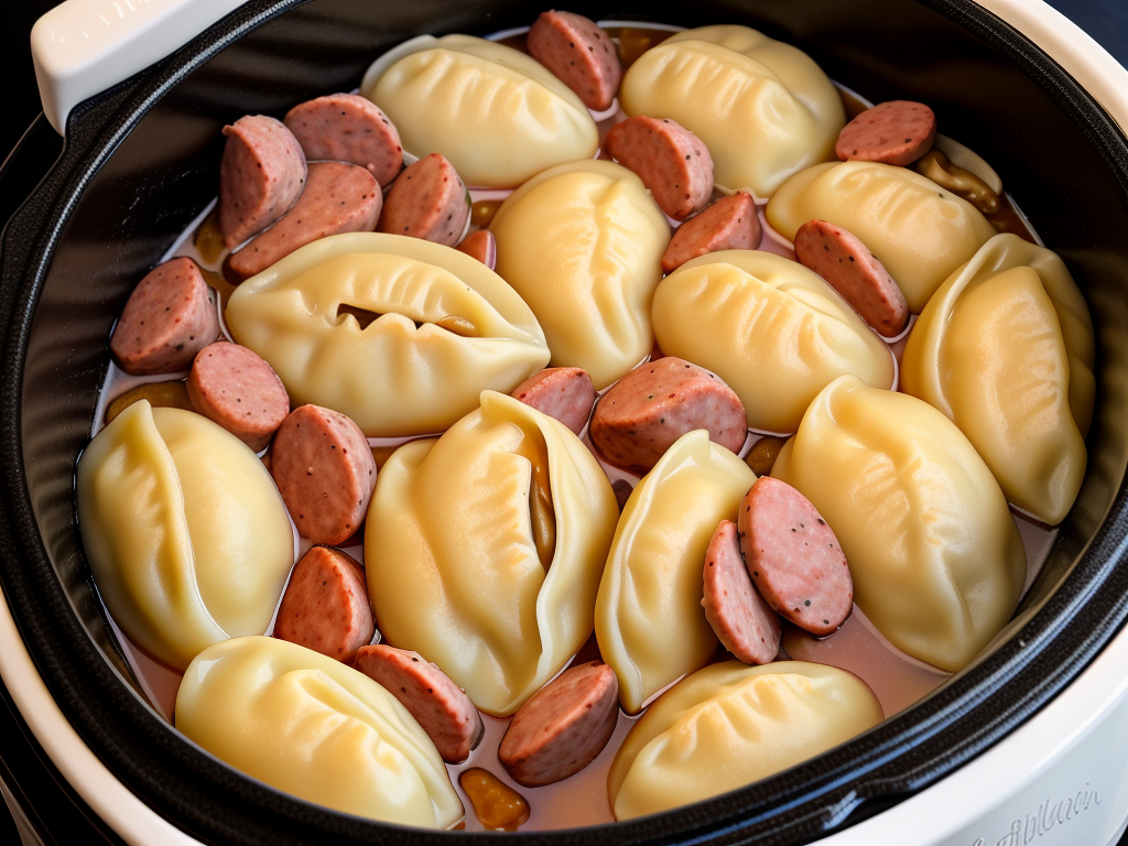 kielbasa and pierogies in crock pot