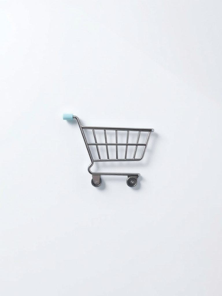 create a high-resolution image of a shopping cart icon, using a DSLR camera with a 50mm lens, aperture f/2.8, ISO 100, natural lighting, flat lay view, minimalistic style
