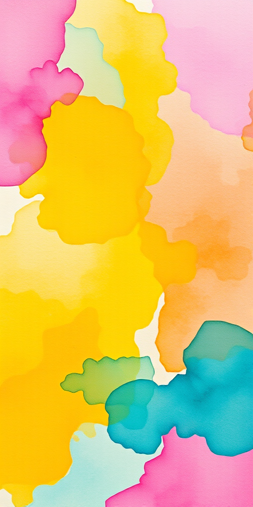 Create a vibrant abstract watercolor painting featuring blended colors of pink, yellow, and teal with soft edges, captured with a DSLR camera at f/4 aperture, 50mm lens, 1/60 shutter speed, in natural light.
