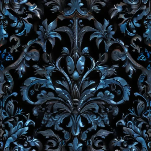 Elegant Blue Floral Patterns with Intricate Details on a Dark Background