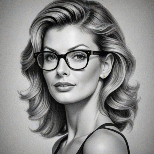 Splendid Faith Hill, pencil sketch, portrait of Captivating woman 1955s in glasses, hair style beatnik, outline, clear lines, fine lines, 8k