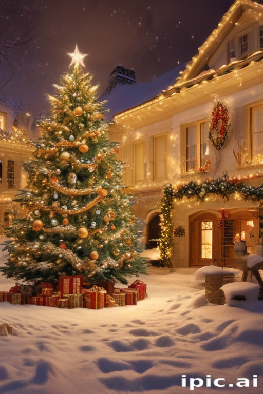 A Cozy Winter Scene Featuring a Festively Decorated Christmas Tree ...