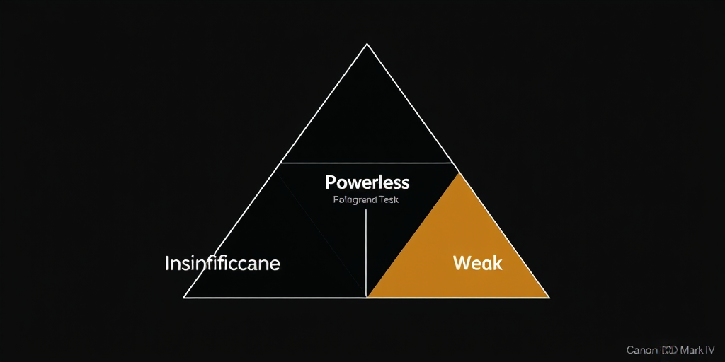 Create a high-resolution infographic depicting a triangular diagram divided into three sections: one labeled "Insignificant" with a black background, another labeled "Powerless" with a brown background, and the last labeled "Weak" with a green background, using a Canon EOS 5D Mark IV camera with a 50mm lens, f/8 aperture, 1/125 sec shutter speed, and ISO 100, focusing on sharp text clarity and vibrant color contrast.