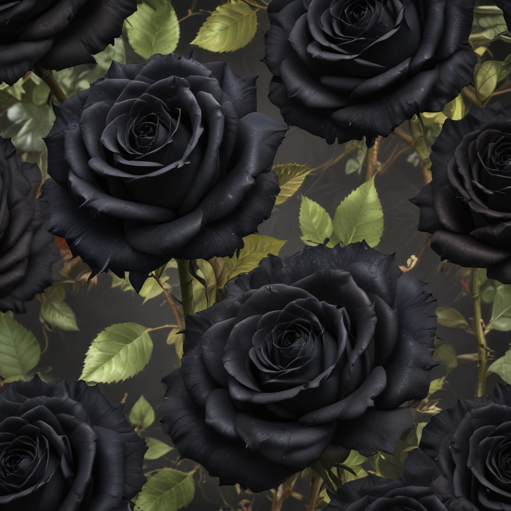Elegant Arrangement of Dark Black Roses with Lush Green Leaves Background
